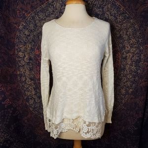 dELiA*s Ivory Open Knit Lace Accent Hem Pullover Sweater Juniors Size Medium